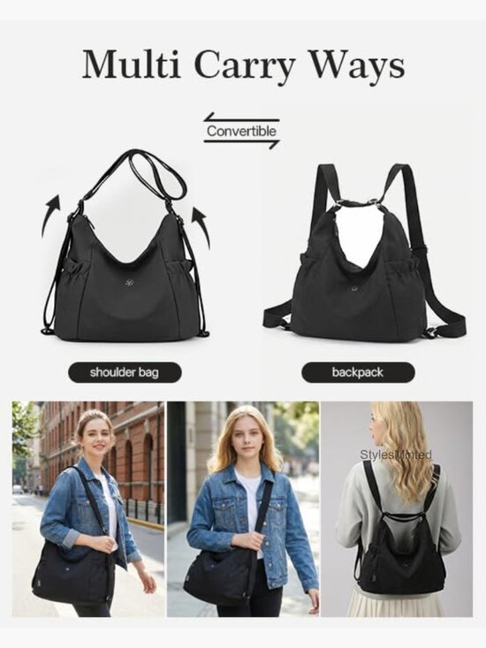 Convertible Nylon Tote Backpack Purse Crossbody Hobo Bag Lightweight